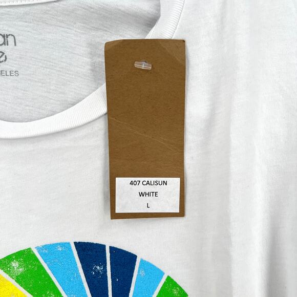 CALIFORNIAN VINTAGE Short Sleeve Crew Neck Tee Womes White Venice Rainbow Shirt - Picture 9 of 13